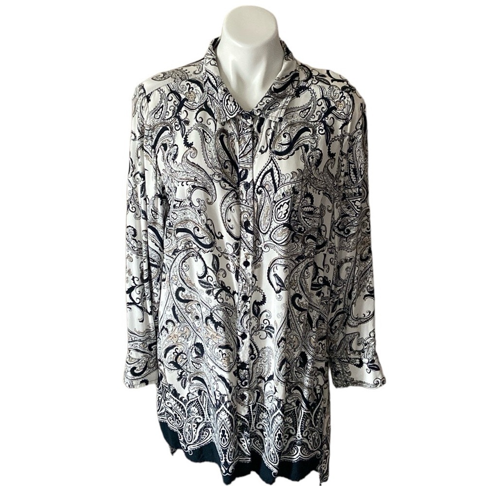 New Directions Curvy Black and White Paisley Soft Hi Low Shirtdress Plus Size